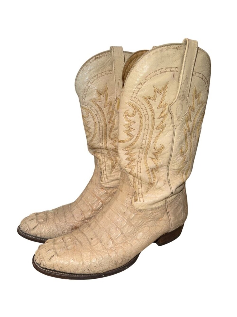 Corral Mens 10.5 EE Genuine Caiman Crocodile Leather Western Cowboy Boots Bone